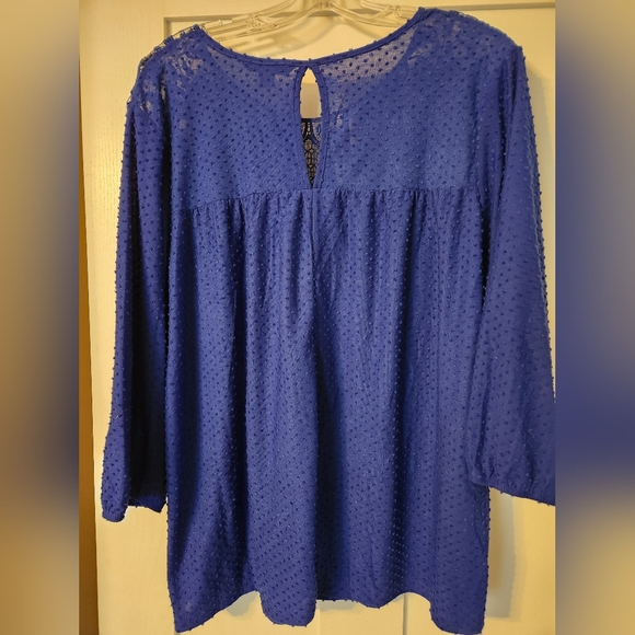 Zac & Rachel Blue Swiss Dot 3/4 sleeve blouse Womens sz 1X work fall corp core - Picture 5 of 7